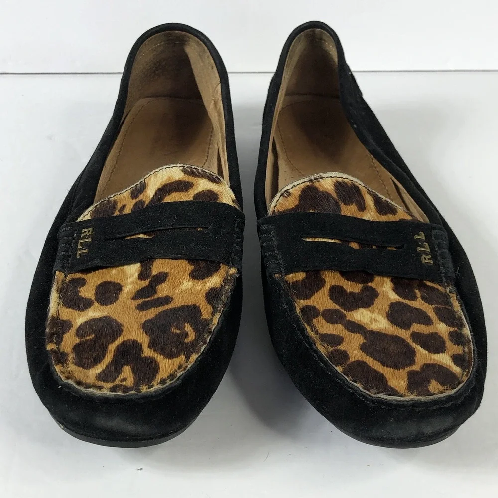 Lauren Ralph Lauren Women 9.5‎ Belen Suede Calf Hair Leopard Print Driving Shoes